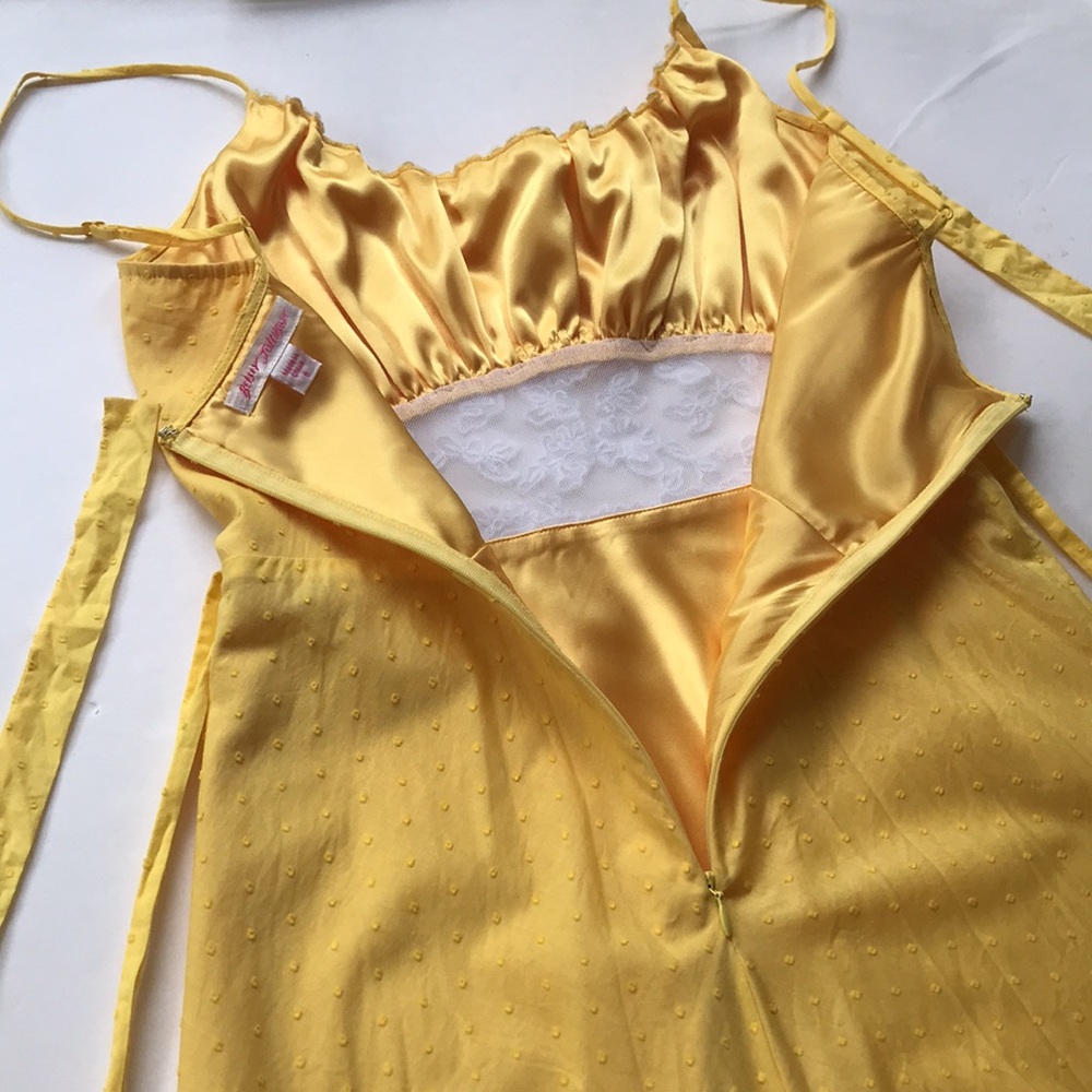 Vintage 90 Y2K Betsey Johnson Yellow Lace Milkmaid Coquette Fairy Dress Yellow 8 - Picture 14 of 17
